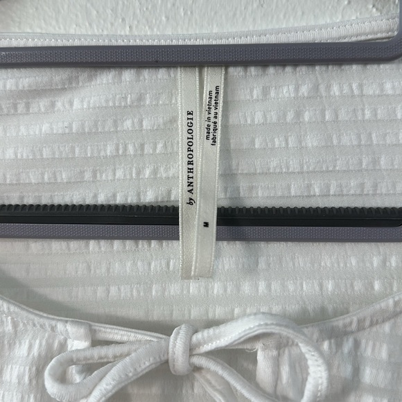 Anthropologie Rebecca Dolman White Sleeve Smocked Hem Top - Picture 4 of 9